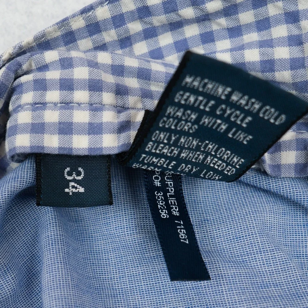 VTG Polo Ralph Lauren Shorts Mens 34 White Blue Gingham Checks Chino Preppy Golf